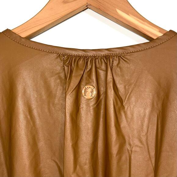 Simply Southern Faux Leather Fawn Brown Short Sleeve Dress Size XL - Picture 7 of 11